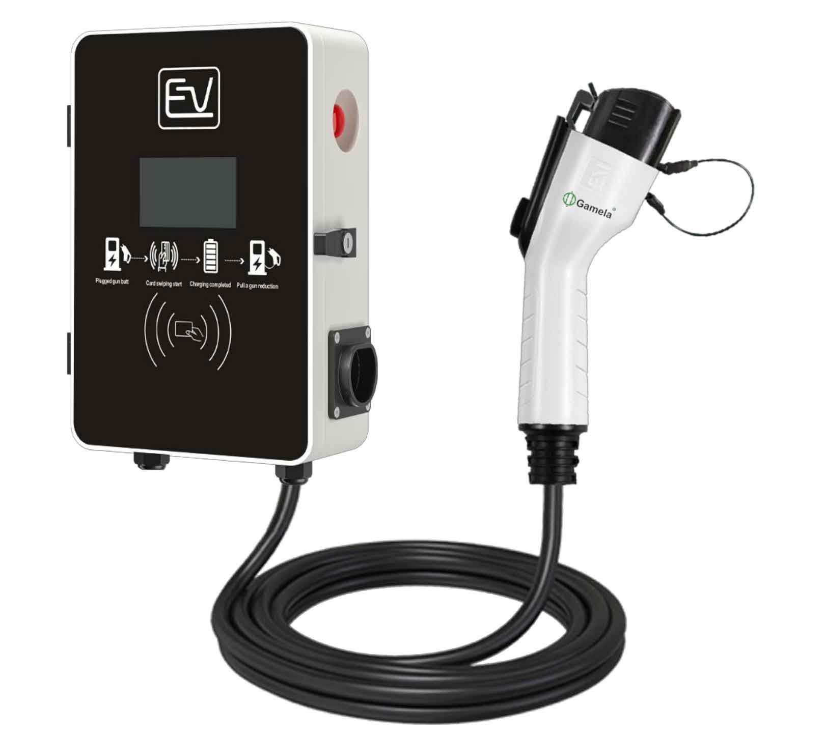 2411EAM - Type1-J1772-32A-AC-RFID-to-Charge-Wall-Mounted-Column-Ev-Charger-32A