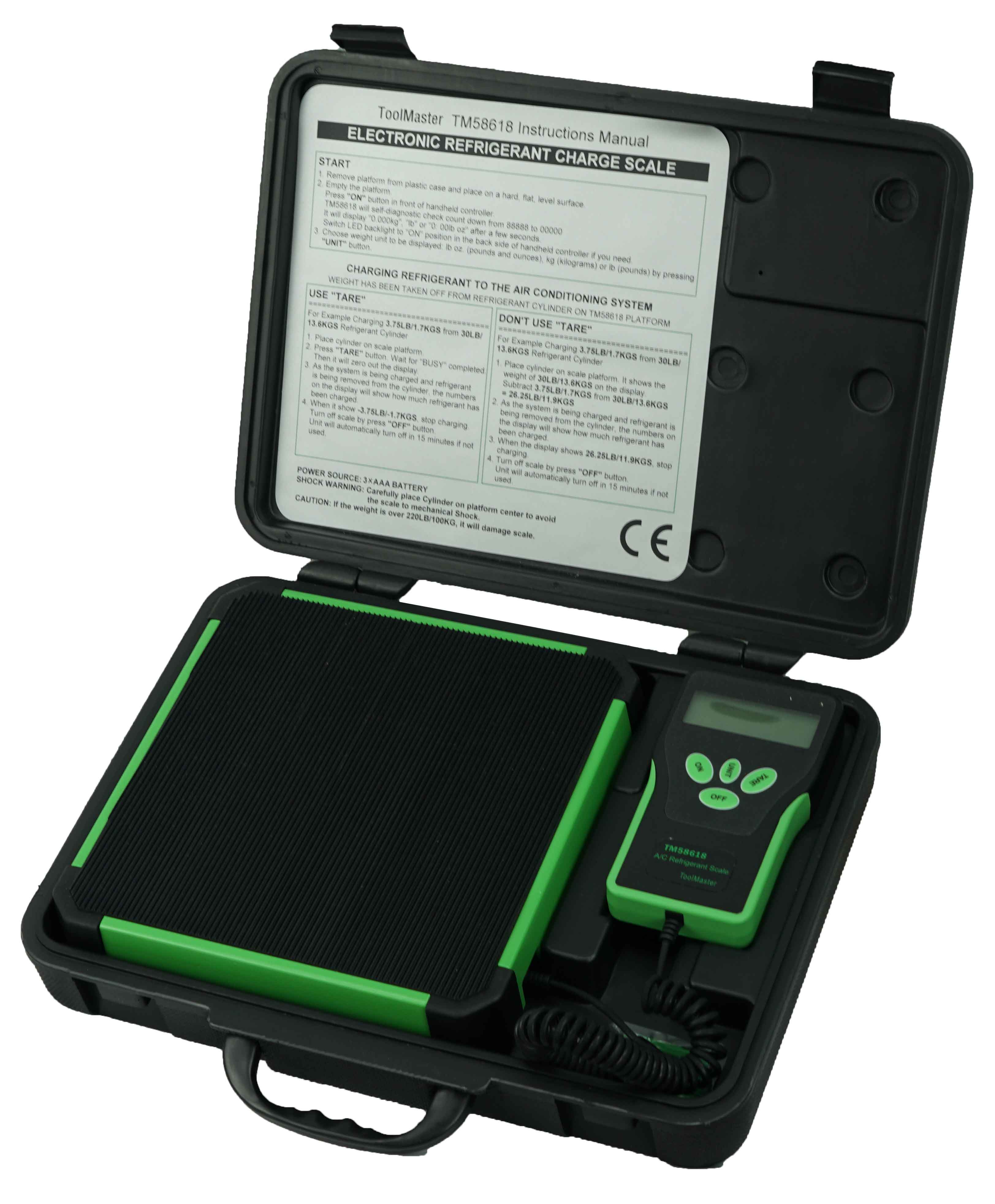 TM58618 - ToolMaster-Digital-Refrigerant-Scale-100-KGS-5G-ELECTRONIC-REFRIGERANT-CHARGE-SCALE-with-CE-CERTIFICATION