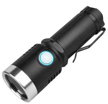 50524 - USB Rechargeable 365nm UV Flashlight with Black Filter
Material: Aluminum Alloy; Size: 13.0*4.1*3.1cm;  182g
IP65 water resistant, rain-proof
LED source: UV 365nm LED; max ouput: 10W 
Operation Modes: On/Off
Lighting distance: 20meters
Battery type:1*26500 li-ion battery 3000mah (include)
Lighting time: 3-3.5 Hrs

Packing Details
unit pack: white box
box size:15X5X5cm
unit weight: 195g
50 units per carton
carton size:37X34X34cm
Gross weight:10.5KG