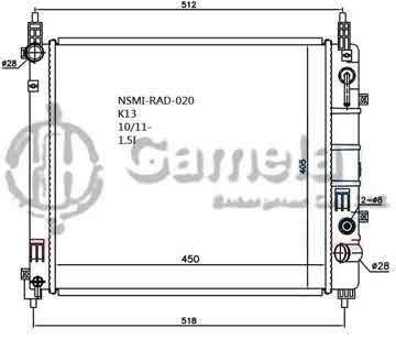 6191419099-T - Radiator for NISSAN MARCH/MICRA 1.5 2010- A/T NISSENS: 68796 OEM: 214101HS0A